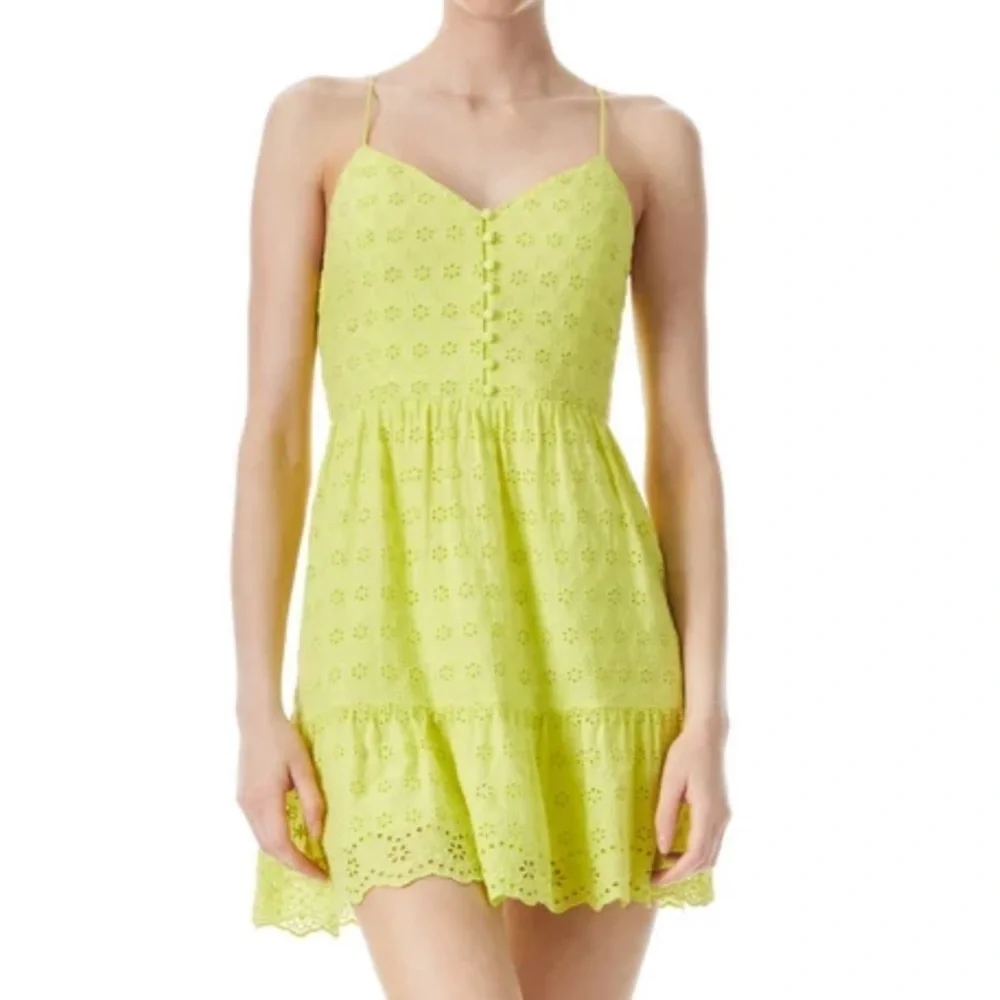 Alice + Olivia 'Fae' Eyelet Sleeveless Mini-Dress Lemon Sorbet Size 6